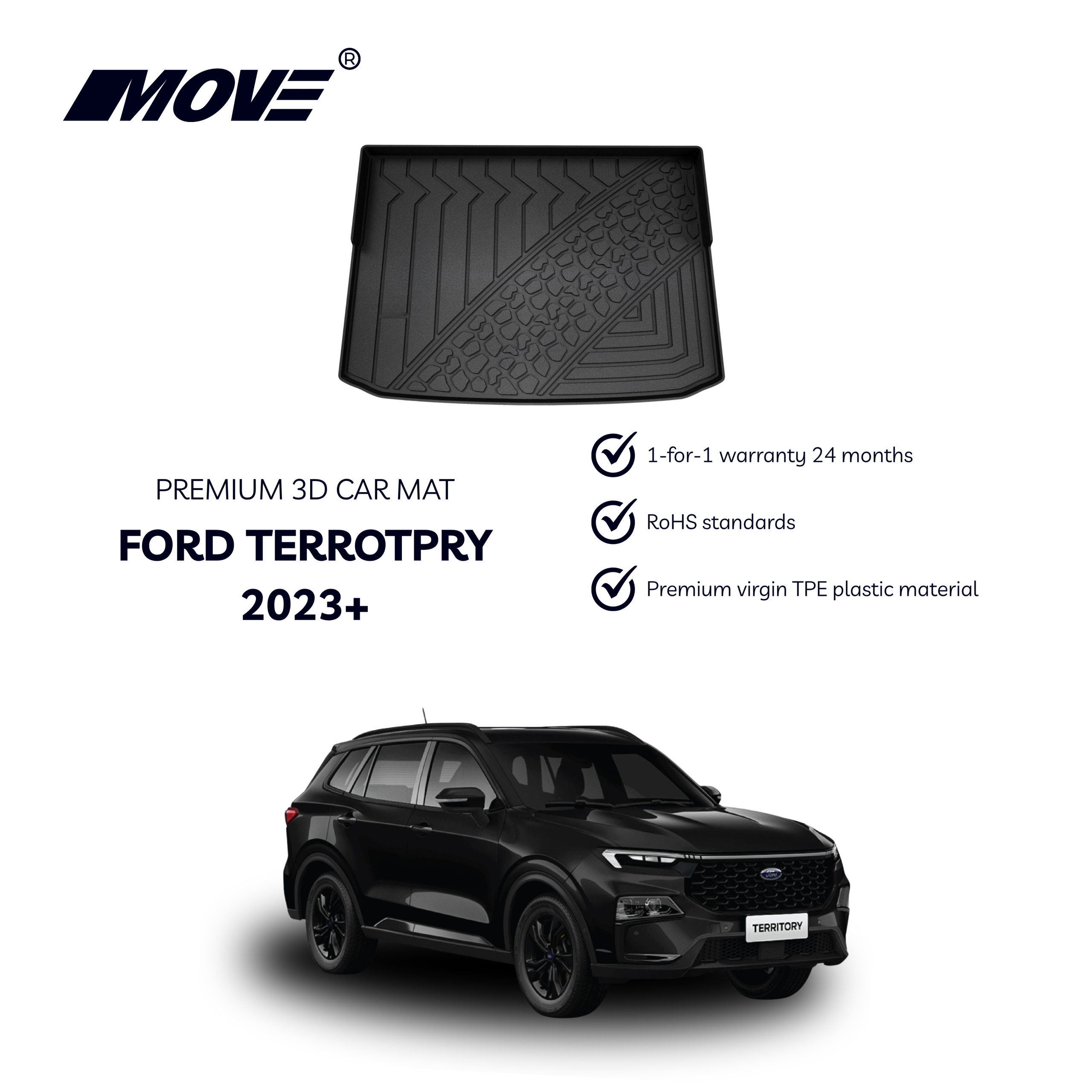 All-Weather 3D Trunk Mat Perfect Fit for Ford Territory 11 All weather 3D floor mats perfect fit for Ford Territory