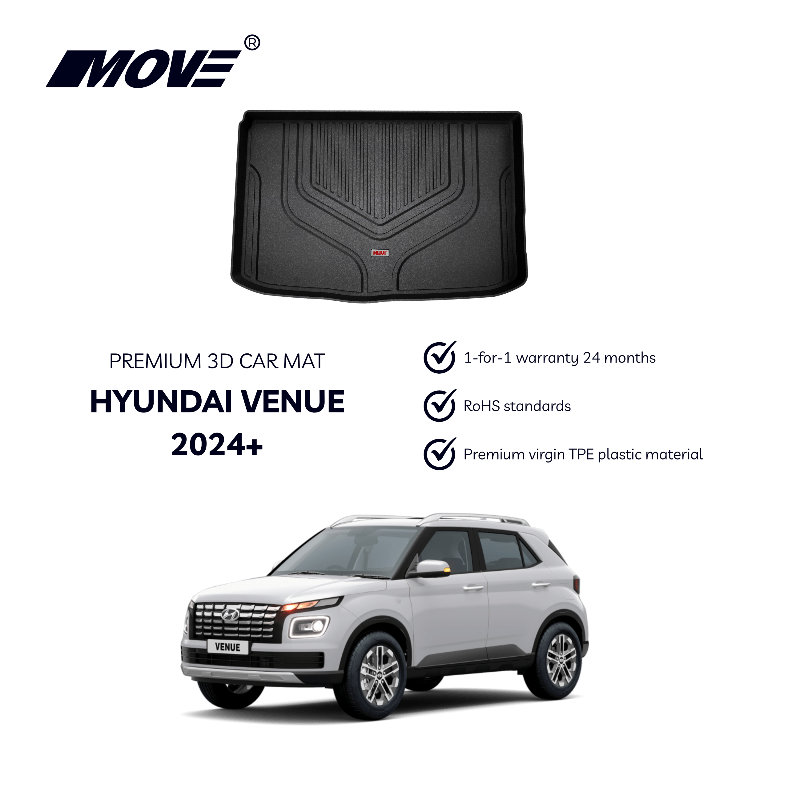 All-Weather 3D Trunk Mat Perfect Fit for Hyundai Venue 11 All weather 3D trunk mat perfect fit for Hyundai Venue