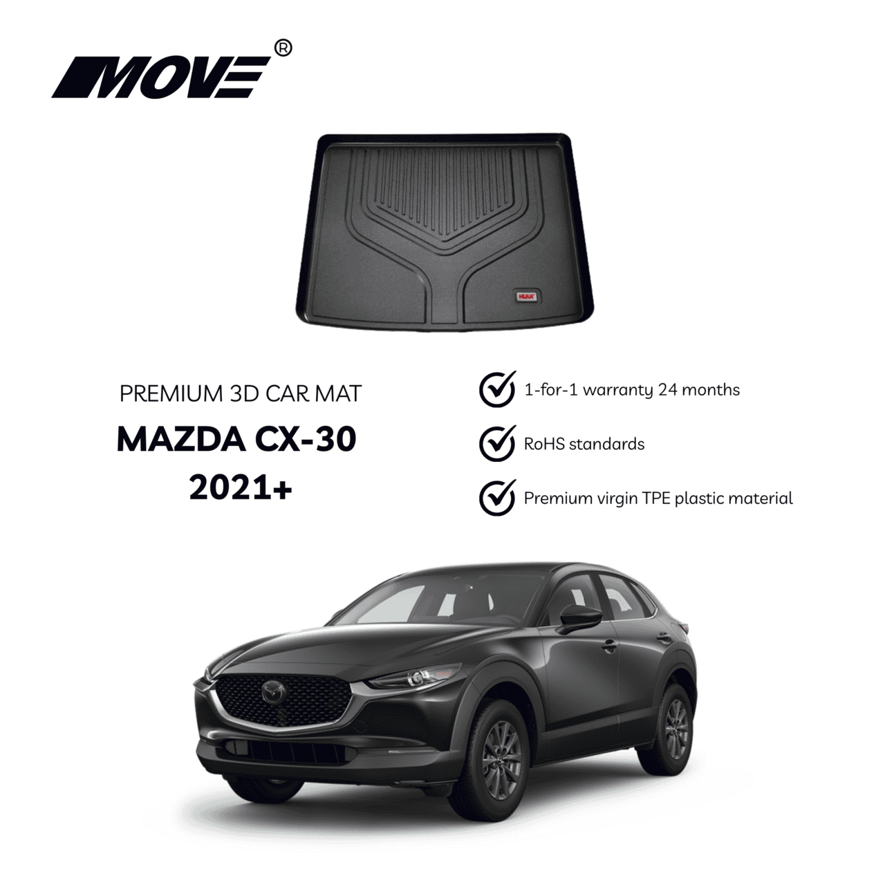 All-Weather 3D Trunk Mat Perfect Fit for Mazda CX-30 12 All weather 3D trunk mat perfect fit for Mazda CX-30